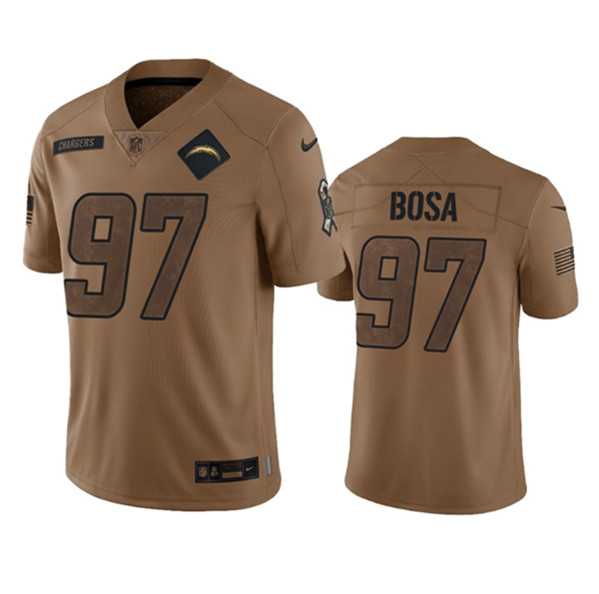 Men%27s Los Angeles Chargers #97 Joey Bosa 2023 Brown Salute To Service Limited Football Stitched Jersey Dyin